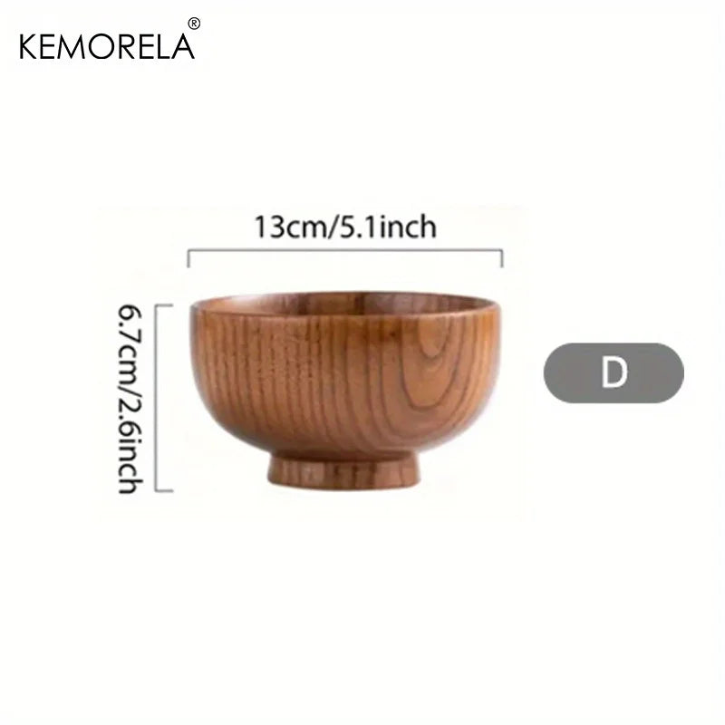 1PCS Natural Wooden Rice Bowl Household Salad Ice Cream Fruit Wooden Bowl Kitchen Food Storage Tableware