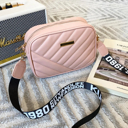 High quality women's PU rolling strip camera bag shoulder bag mobile phone bag casual crossbody bag - BeeTrendyShop.COM