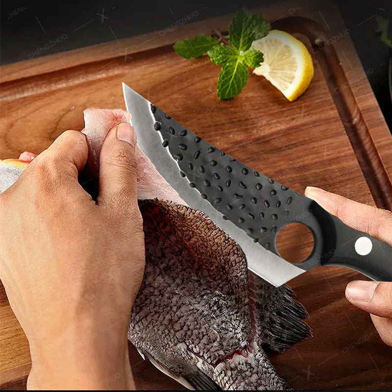 Handmade Forged Meat Cleaver Chef Knives Butcher Boning Knife Kitchen Knives Fishing Knife Fruit Barbecue Knife with Cover