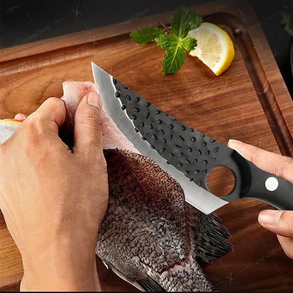 Handmade Forged Meat Cleaver & Boning Knife – Kitchen, Fishing & BBQ Knife with Cover
