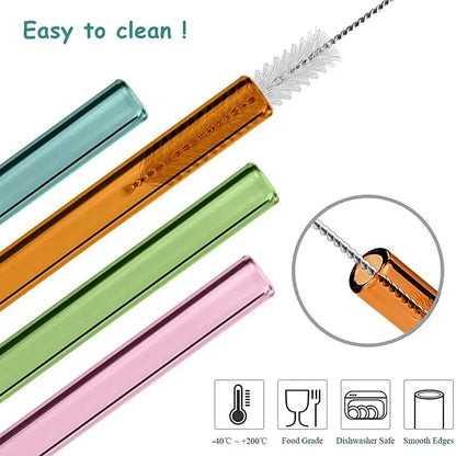 8Pcs Reusable Glass Straws – Colorful Eco-Friendly Borosilicate Drinking Straws