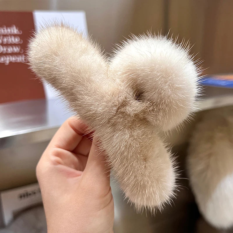 Faux Fur Ponytail Hair Claw Clip – Fluffy Shark Clip for Women & Girls