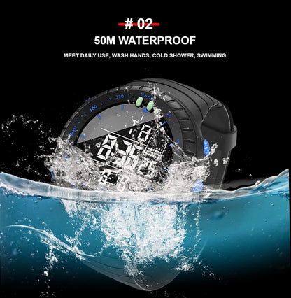 Men's Digital Military Sport Watch – Waterproof, Big Dial, Tactical Black, Stopwatch
