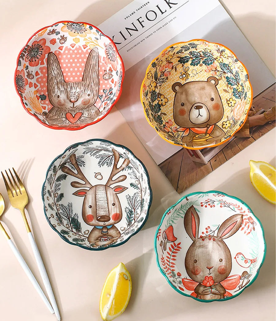 Ceramic Bakeware With Handle Forest Animals Baking Pan  Underglaze  Kitchen Tableware Salad Bowl Au Gratin Dishes