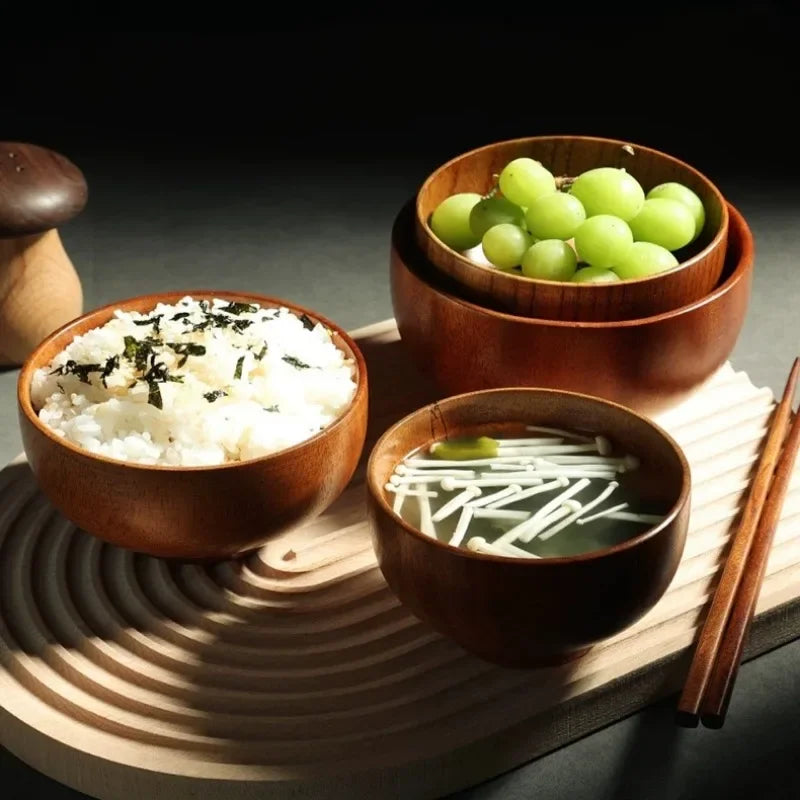 Japanese Wooden Bowl Rice Noodle Bowl Ramen Bowl Kitchen Utensils Accessories Natural Solid Wood No Splicing Tableware