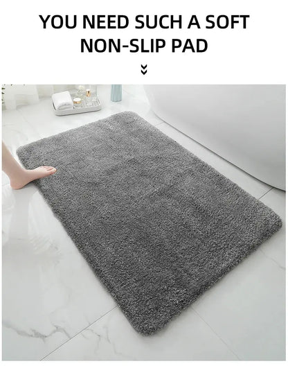 Modern Minimalist Solid Color Floor Mat, Square Long Plush, Thickened Absorbent Carpet, Bathroom Door Mat, Non Slip Mat - BeeTrendyShop.COM