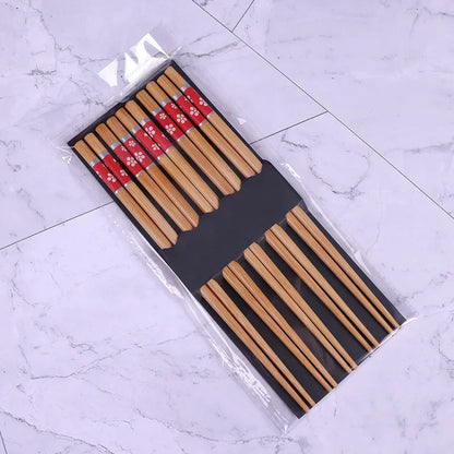 5-Pair Cute Multi-Color Bamboo Chopsticks Set – Non-Slip Household Wooden Tableware