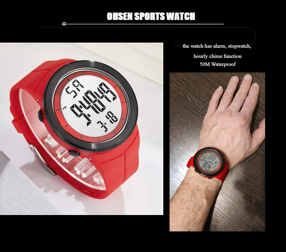 Men's Tactical Digital Watch – 50M Diving, Black LED Military, Alarm & Stopwatch