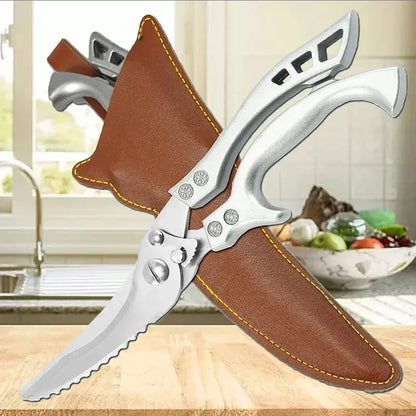 Laser Damascus Kitchen Knife Set – Cleaver, Santoku, Bread, Boning & Kitchen Scissors