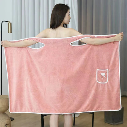 Women's Wearable Bath Towel Dress – Soft Absorbent Bathrobe Wrap for Spa & Home