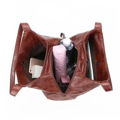 Vintage Women's Bag Leather Large Capacity Marble Grain Women's Shoulder Bag Daily Commuter Handbag Shopping - BeeTrendyShop.COM