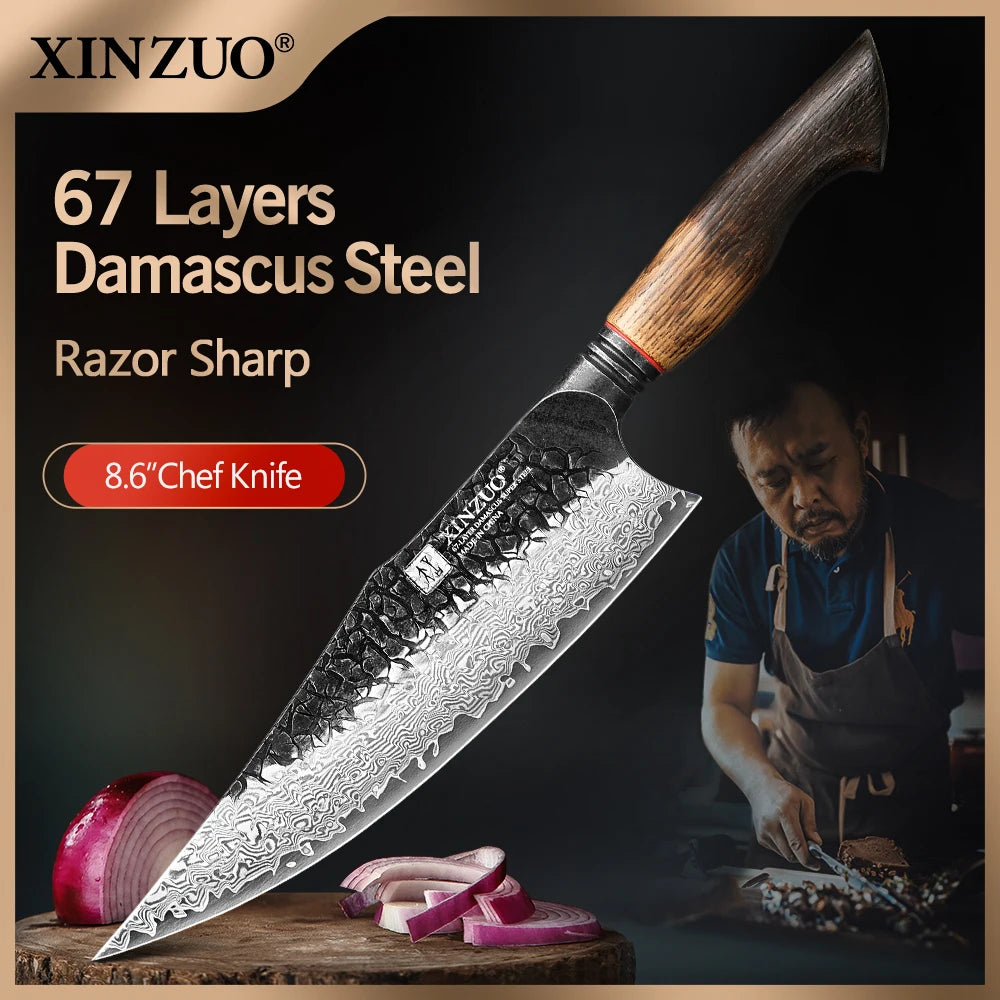 XINZUO 8.6-inch Damascus Chef Knife 67-layer craftsmanship hand forged knife 60±2 HRC hardness high-end gift in elegant box