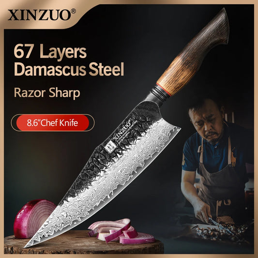 XINZUO 8.6-inch Damascus Chef Knife 67-layer craftsmanship hand forged knife 60±2 HRC hardness high-end gift in elegant box