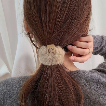 Korean Plush Bear Scrunchies - High Elastic Hair Ties - BeeTrendyShop.COM