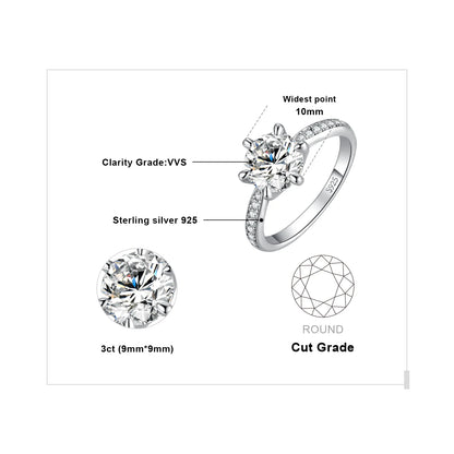 925 Sterling Silver Moissanite Engagement Ring – D Color 1-3ct for Women