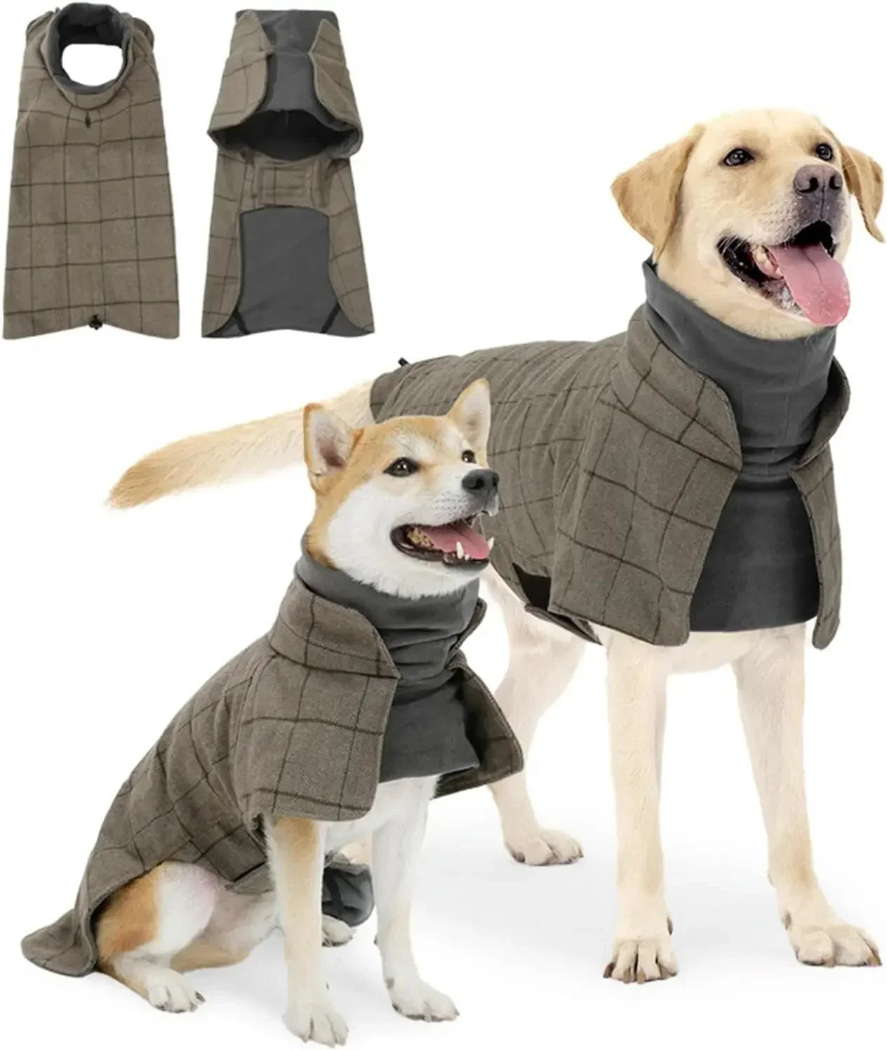 English Plaid Dog Vest - Fleece Lined Windbreaker with Traction Eyelets