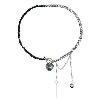 Y2K Heart Pendant Multilayer Choker Necklace – Glass & Zinc Alloy Women’s Jewelry