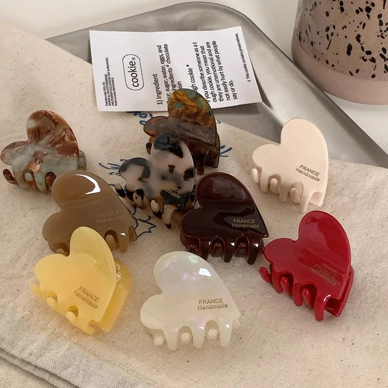 Small Heart-Shaped Acetate Hair Claw Clip – Cute Hairpin for Girls & Women (3.5cm)