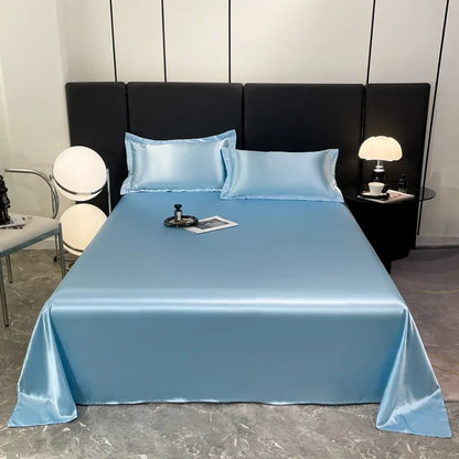 Hotel Luxury Satin Silky Flat Bed Sheet – Soft Solid Color Polyester Bedspread for King & Queen Size
