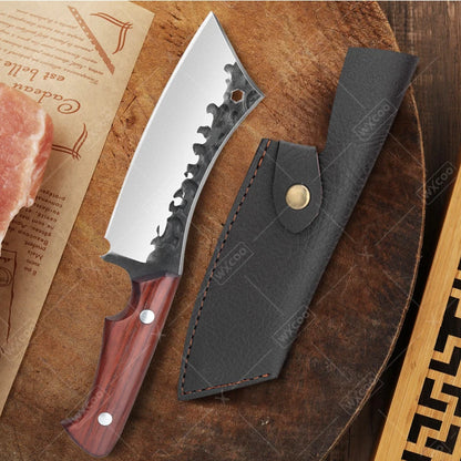 WXCOO Hand Forged Butcher Knife – High Carbon Steel BBQ & Meat Cutting Chef Knife
