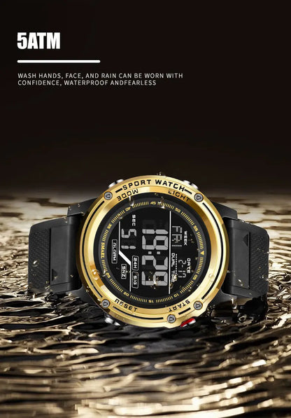 Men's Digital Sport Watch – 50M Waterproof, LED, Stopwatch, Military Tactical Wristwatch