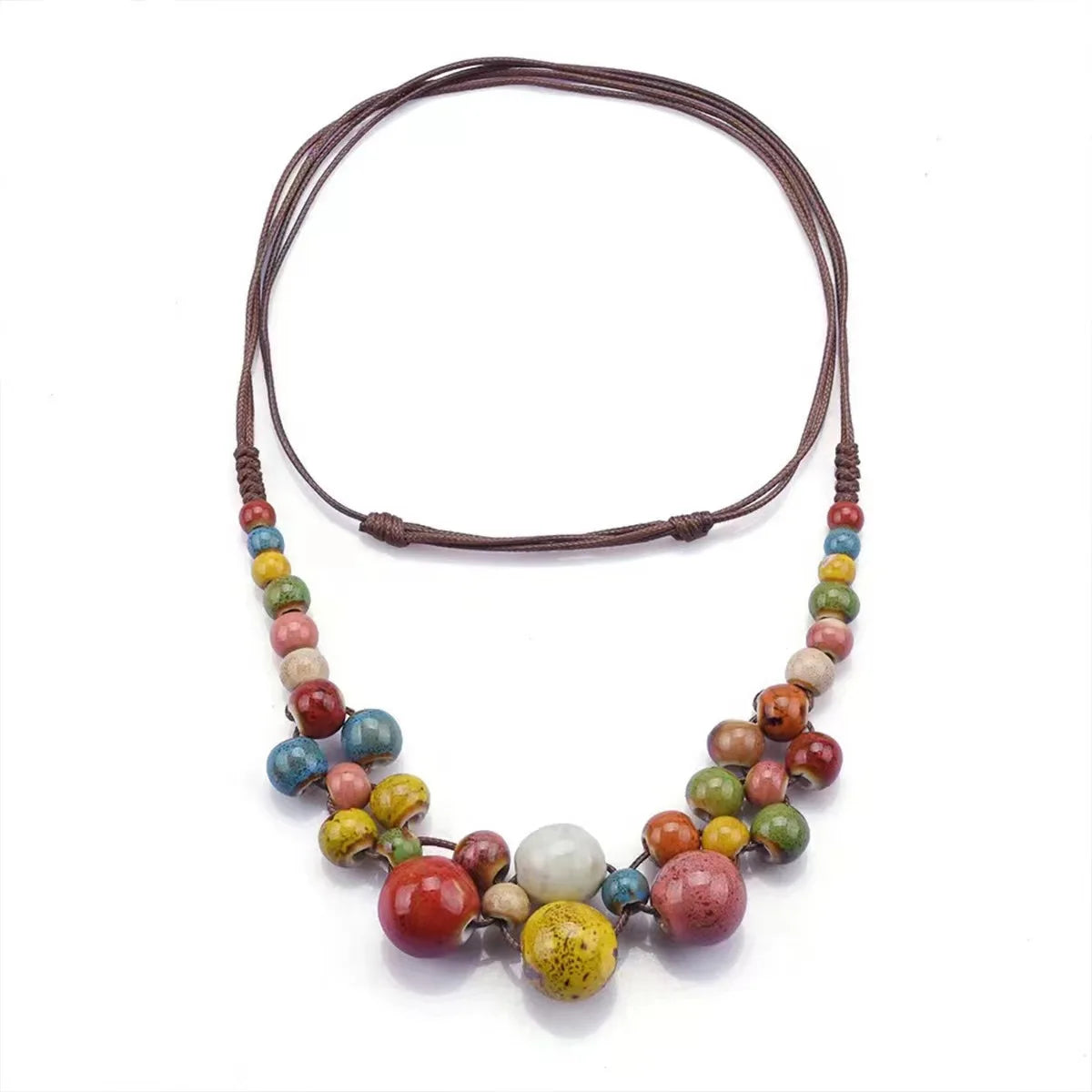 Colorful Handmade Ceramic Necklace – Multilayer Boho Beaded Jewelry
