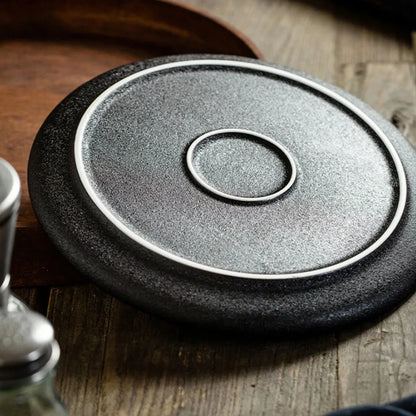 Japanese-Style Black Ceramic Plate Set – Steak & Western Food Dinnerware for Home & Kitchen