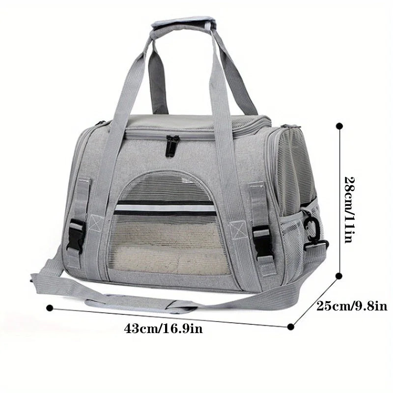 Large Cat Carrier Bag with Plush Mat – Breathable Mesh, Secure Straps, All Breeds