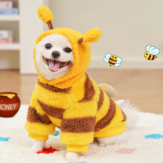 Bee-Themed Pet Hoodie – Warm Fleece Costume for Dogs & Cats