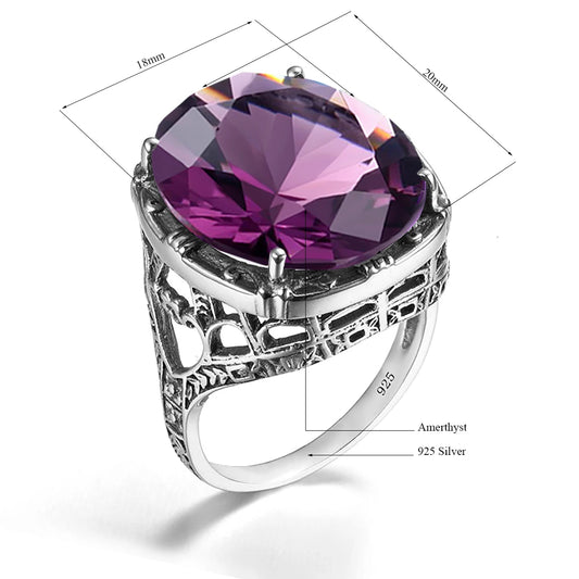 Real 925 Silver Women Amethyst Gemstone Ring Wedding Rings Handmade Processing Victorian Antique Jewelry