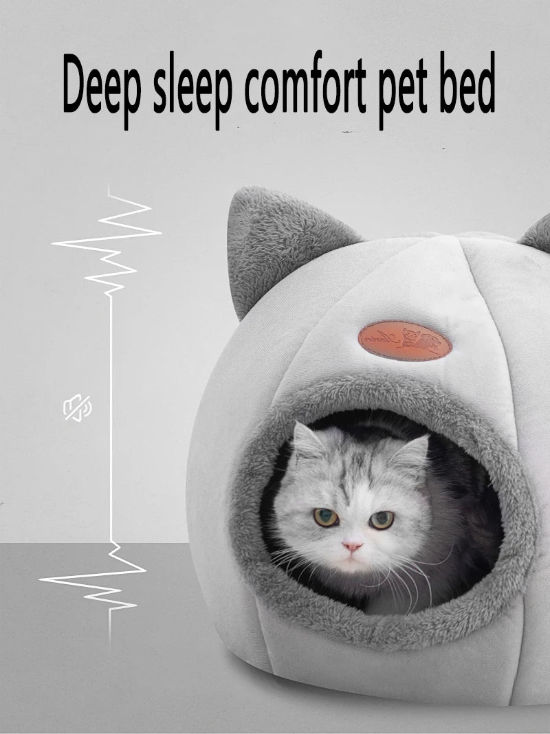 Winter Cozy Cave Bed - Deep Sleep Pet Nest for Cats and Small Dogs