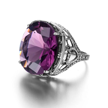 925 Sterling Silver Amethyst Gemstone Ring – Handmade Victorian Jewelry