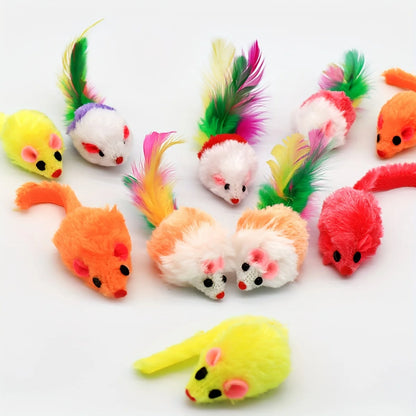 Catnip-Infused Mouse Toys - 3-Pack Faux Fur Interactive Cat Toys with Rattle - BeeTrendyShop.COM