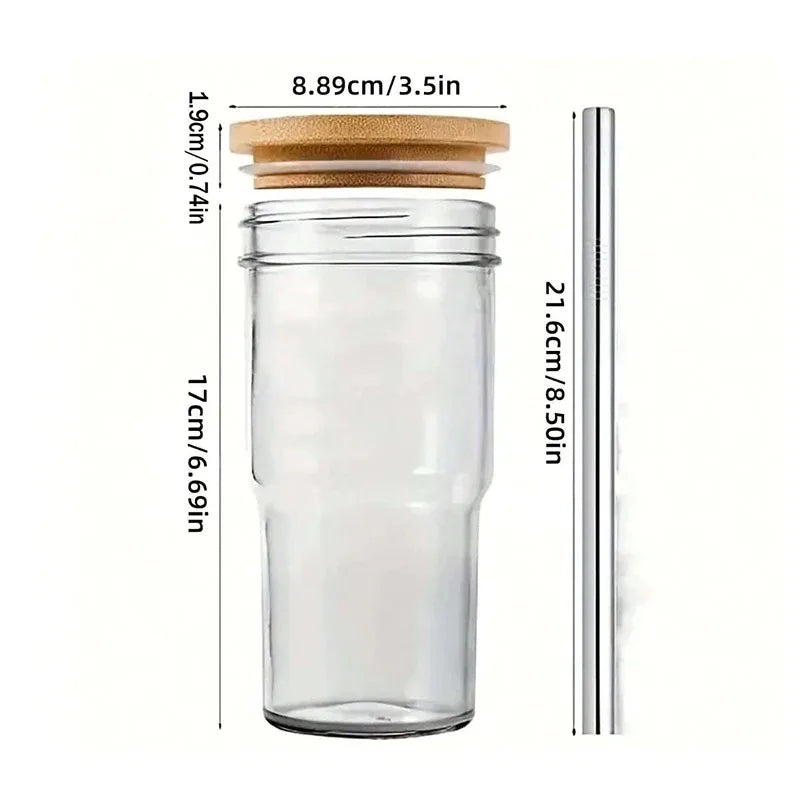 750ML Glass Cup with Wooden Lid & Straw – Bubble Tea Coffee Water Bottle