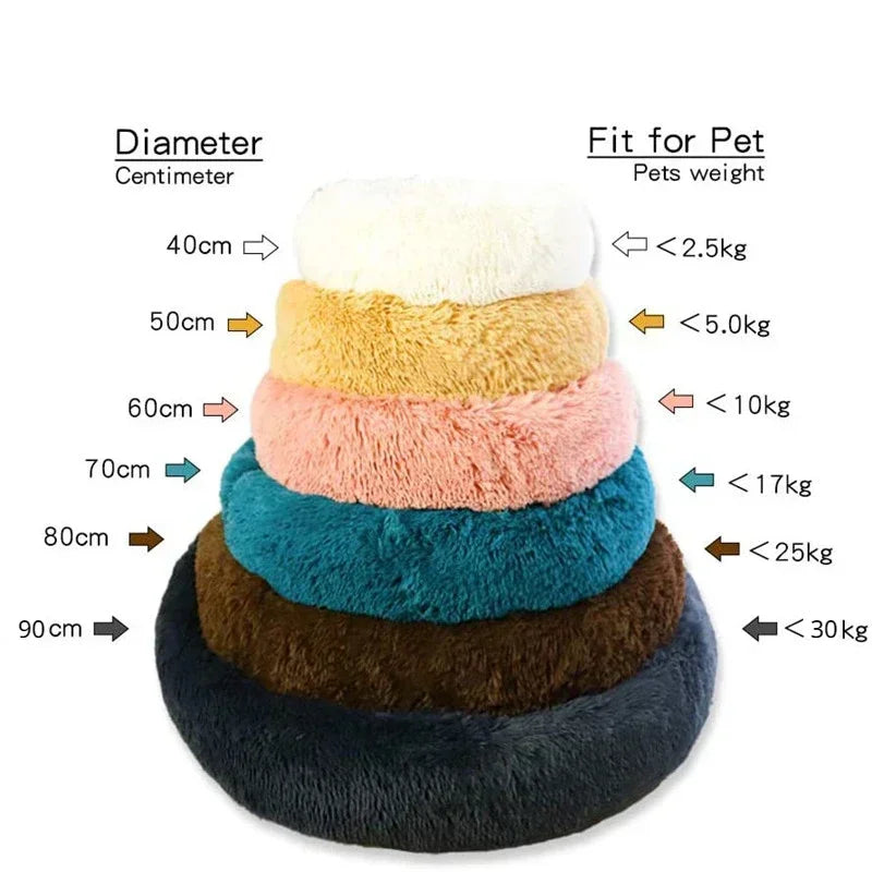 40-90cm Round Plush Pet Bed - Winter Warm Dog & Cat Bed for Medium-Large Pets