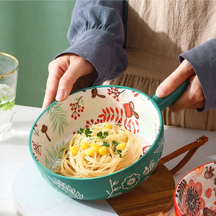 Ceramic Bakeware With Handle Forest Animals Baking Pan  Underglaze  Kitchen Tableware Salad Bowl Au Gratin Dishes