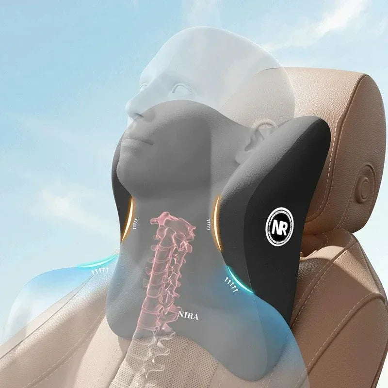 Car Memory Foam Lumbar & Neck Support Pillow – Removable Washable Backrest for Universal Vehicles