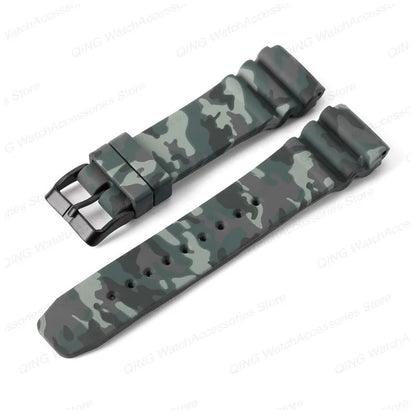 Camouflage-patterned watch strap on a white background