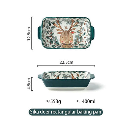 Forest Animals Ceramic Baking Pan with Handle – Salad Bowl & Au Gratin Dish
