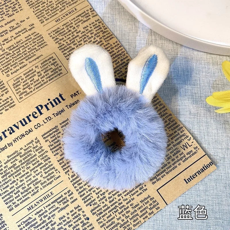 1PC 3D Plush Bunny Ear Hair Ties for Girls & Women