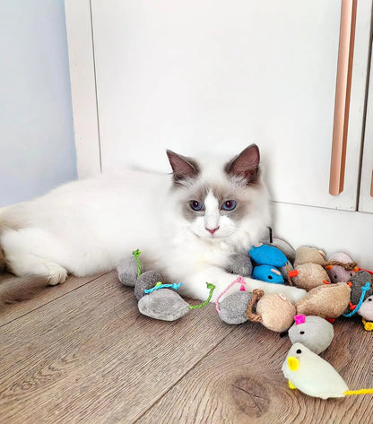 Catnip-Infused Mouse Toys - 3-Pack Faux Fur Interactive Cat Toys with Rattle - BeeTrendyShop.COM