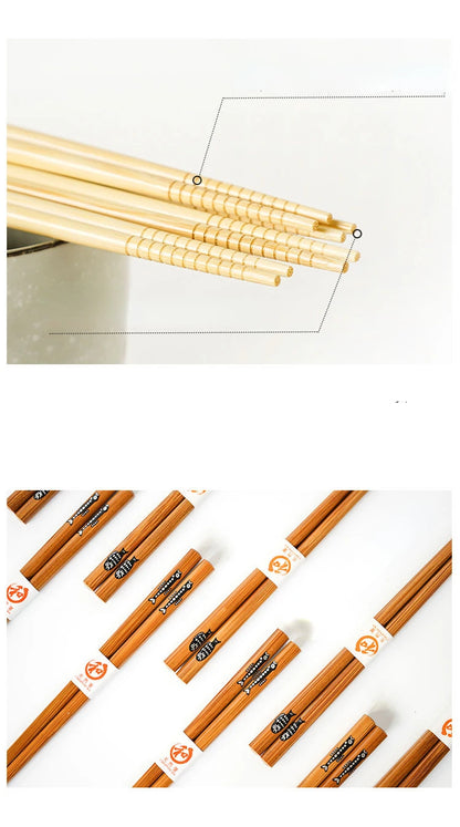 5-Pair Cute Multi-Color Bamboo Chopsticks Set – Non-Slip Household Wooden Tableware