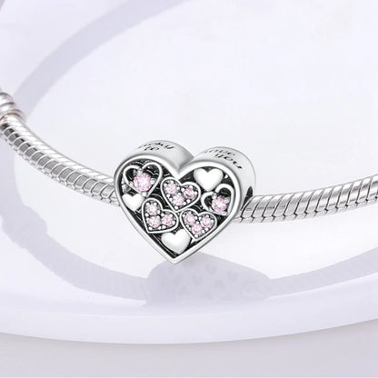 925 Sterling Silver Tree of Life & Peach Heart Charm Bead – Sweet Love DIY Jewelry