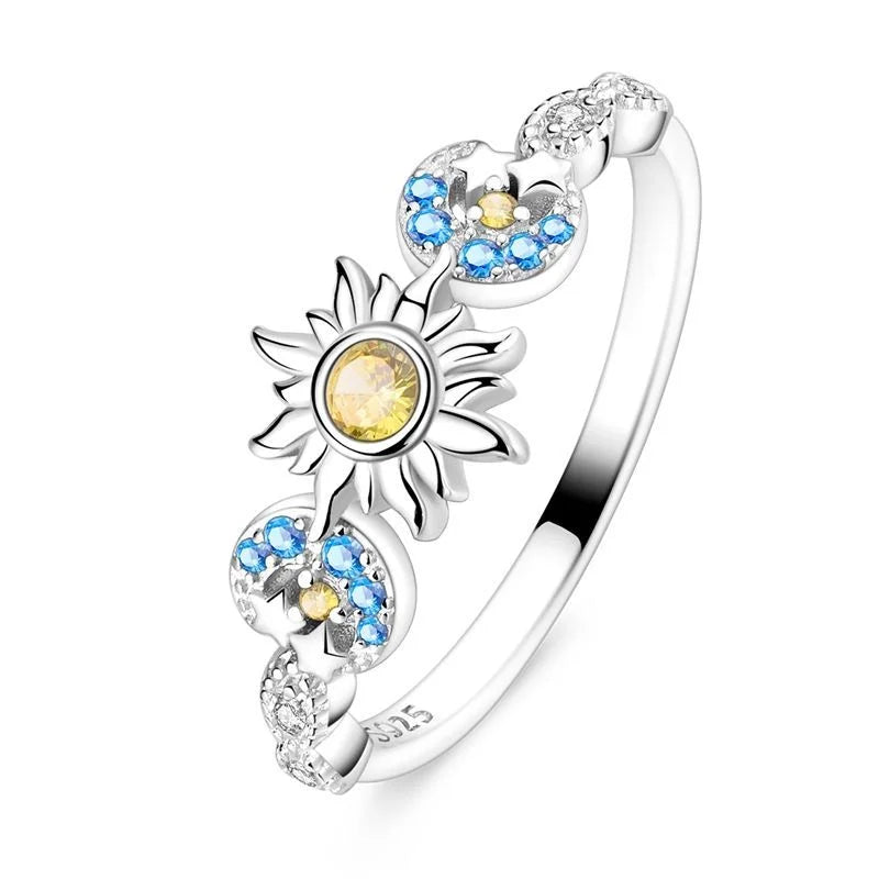 New Ring Original 925 Sterling Ring Heart Bow Sun Moon Star Flower Crown For Women Mother's Day Valentine's Day Gift DIY Jewelry