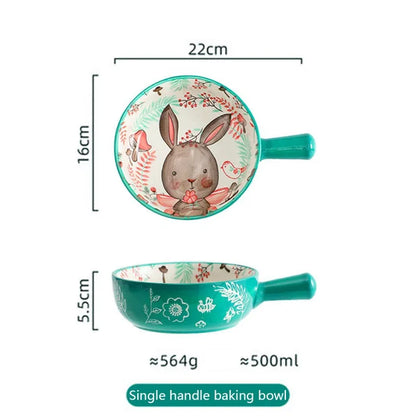 Forest Animals Ceramic Baking Pan with Handle – Salad Bowl & Au Gratin Dish