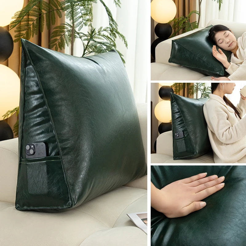 Waterproof PU Leather Triangle Headboard Cushion 60x20x50cm – Anti-Scratch Big Backrest for Bed & Tatami