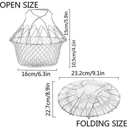 Telescopic Foldable Stainless Steel Deep Fry Basket – Wire Mesh French Fries Serving Basket