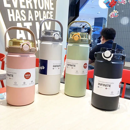 1L Stainless Steel Thermal Bottle with Straw – Vacuum Flask Hot & Cold Fitness Tumbler