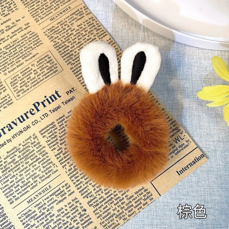 1PC 3D Plush Bunny Ear Hair Ties for Girls & Women