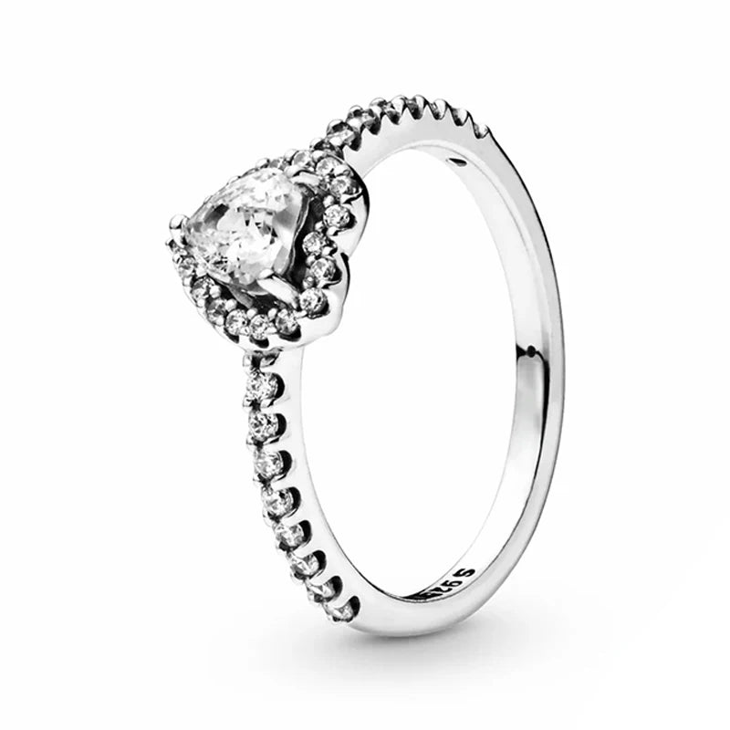 Original 925 Sterling Silver Ring Bow Heart Sun Moon With Colorful Crystal Rings For Women Valentine's Birthday Gift DIY Jewelry